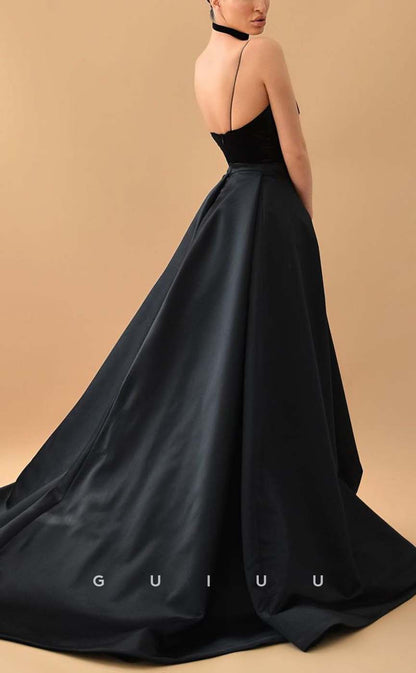 G3116 - Classic & Timeless A-Line V-Neck Black Long Formal Prom Dresses With Slit