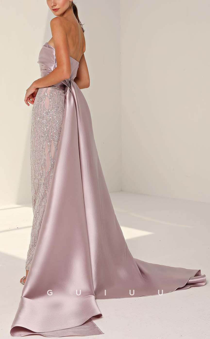 G3156 - Elegant & Luxurious Strapless Sequins Satin Long Formal Prom Evening Dresses