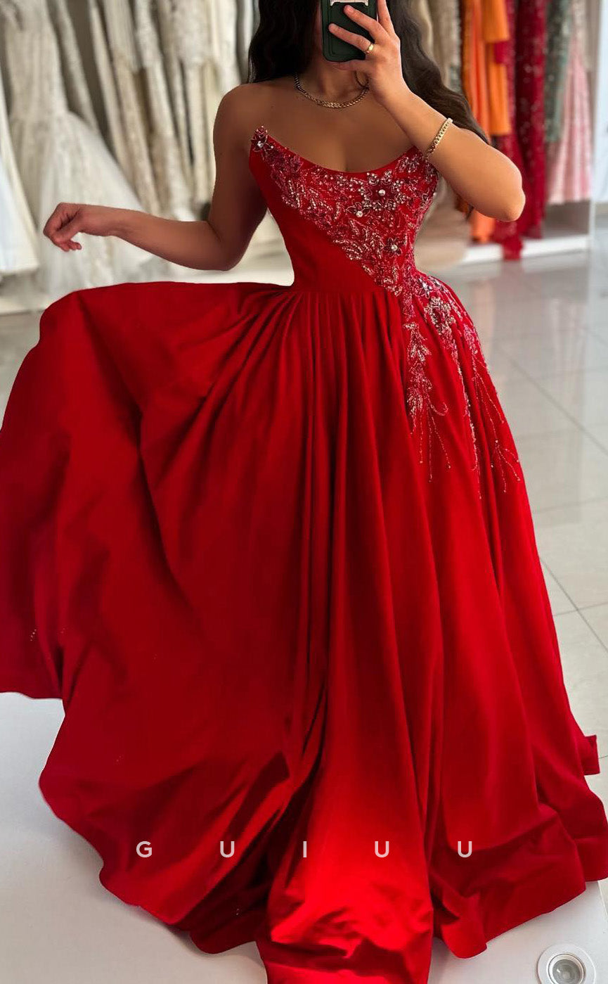 G3426 - Classic & Timeless A-Line Strapless Beaded Draped Floor-Length Long Ballgown Dress