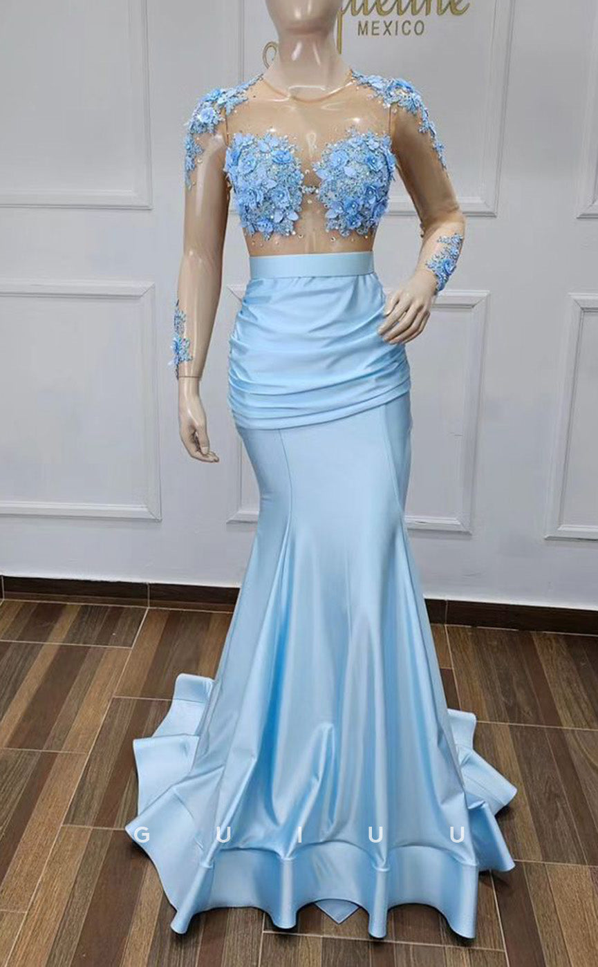 G3454 - Sexy & Hot Trumpet Scoop & V-Neck Beaded Sequined Draped Floor-Length Party Prom Dress