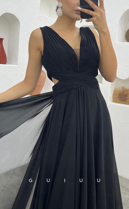 G3495 - Classic & Timeless A-Line V-Neck Straps Draped Floor-Length Party Gown Prom Dress