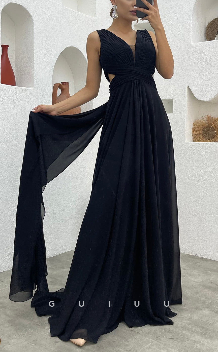 G3495 - Classic & Timeless A-Line V-Neck Straps Draped Floor-Length Party Gown Prom Dress