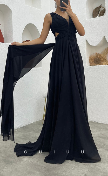 G3495 - Classic & Timeless A-Line V-Neck Straps Draped Floor-Length Party Gown Prom Dress