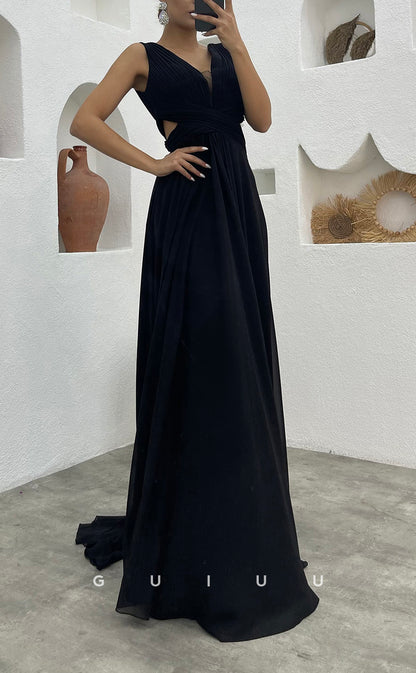 G3495 - Classic & Timeless A-Line V-Neck Straps Draped Floor-Length Party Gown Prom Dress