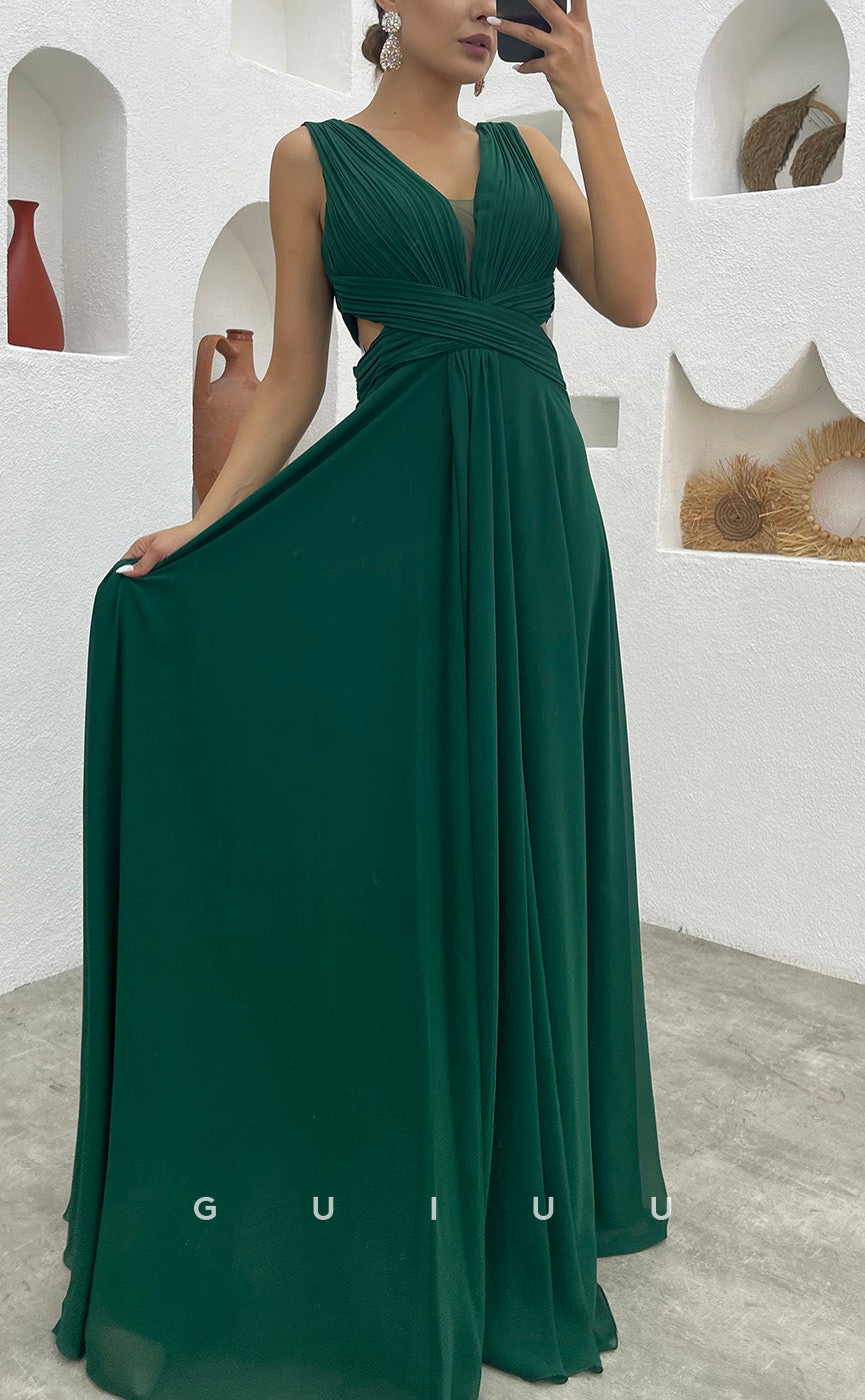 G3495 - Classic & Timeless A-Line V-Neck Straps Draped Floor-Length Party Gown Prom Dress