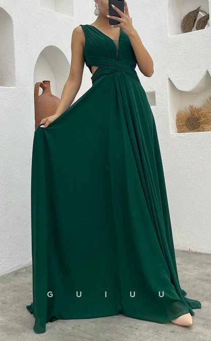 G3495 - Classic & Timeless A-Line V-Neck Straps Draped Floor-Length Party Gown Prom Dress