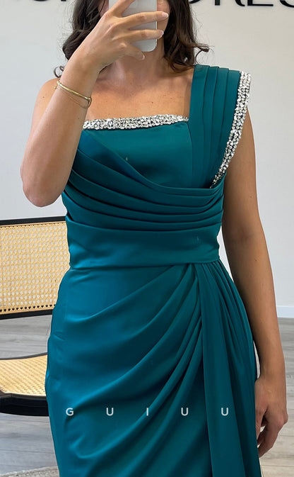 G3513 - Swxy & Hot Sheath One Shoulder Beaded Draped Side Slit Floor-Length Ballgown Prom Dress With Sweep Train