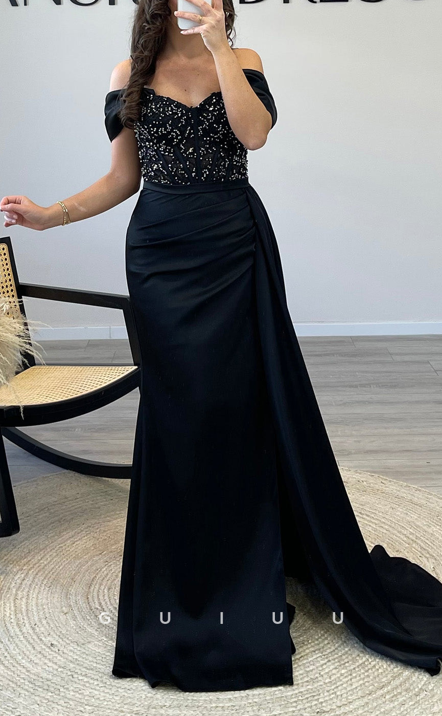 G3535 - Sexy & Hot Sheath Off Shoulder Beaded Floor-Length Party Gown Prom Dress With Overlay