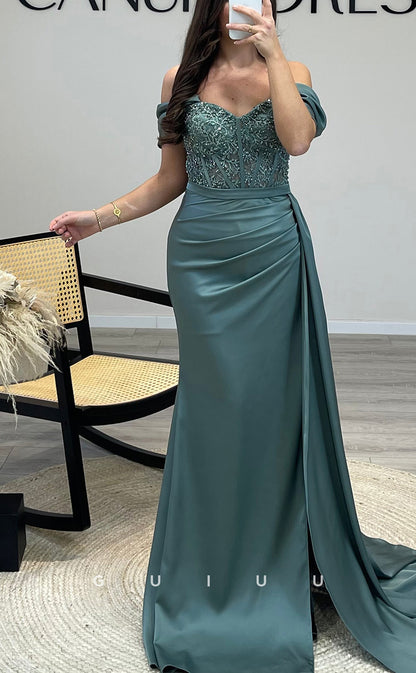 G3535 - Sexy & Hot Sheath Off Shoulder Beaded Floor-Length Party Gown Prom Dress With Overlay