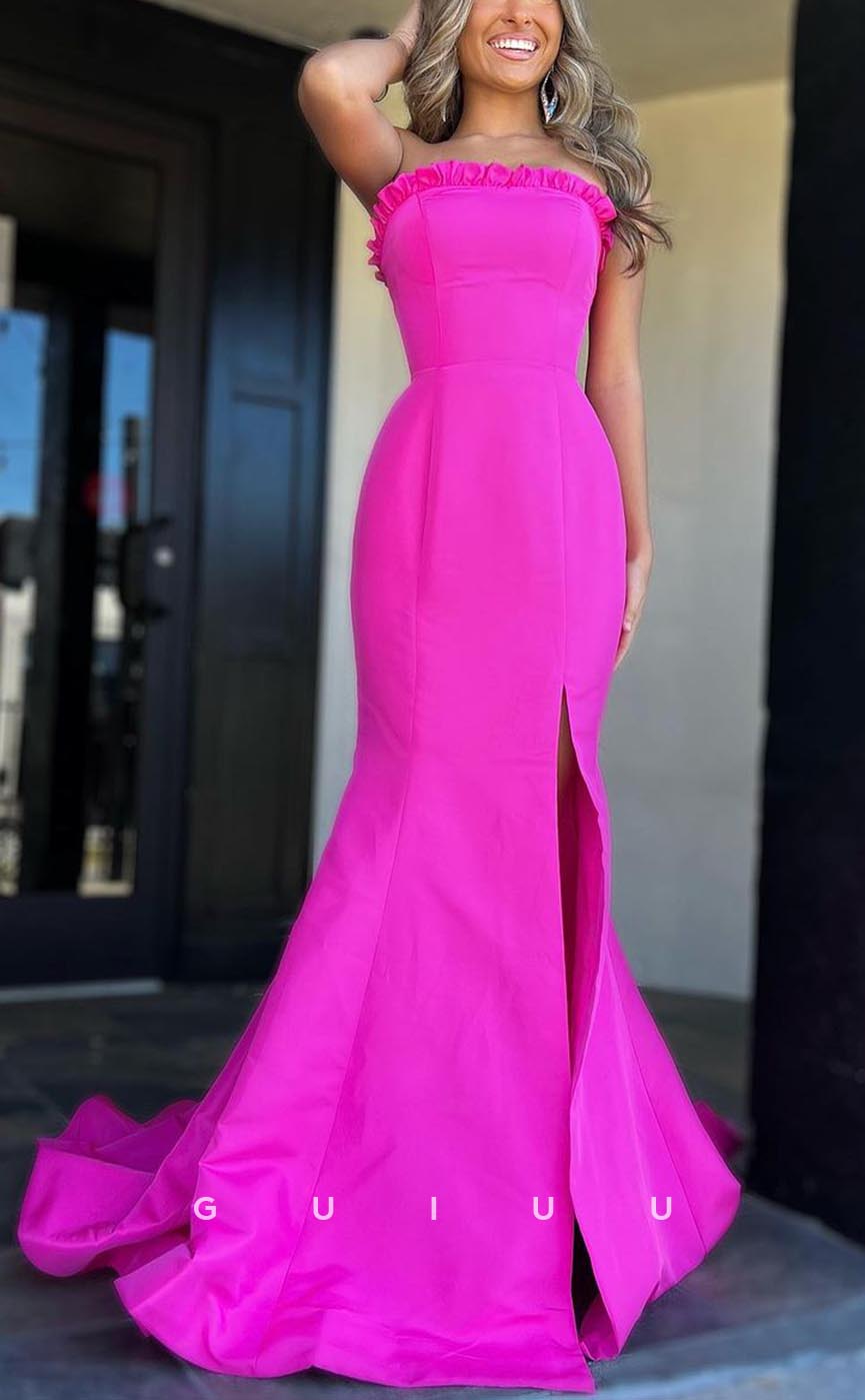 G3599 - Classic & Timeless Mermaid Strapless Draped High Side Slit Long Ballgown Prom Dress