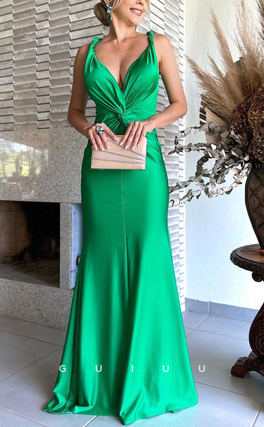 G3636 - Sexy & Hot Trumpet V-Neck Straps Draped Floor-Length Party Gown Prom Dress