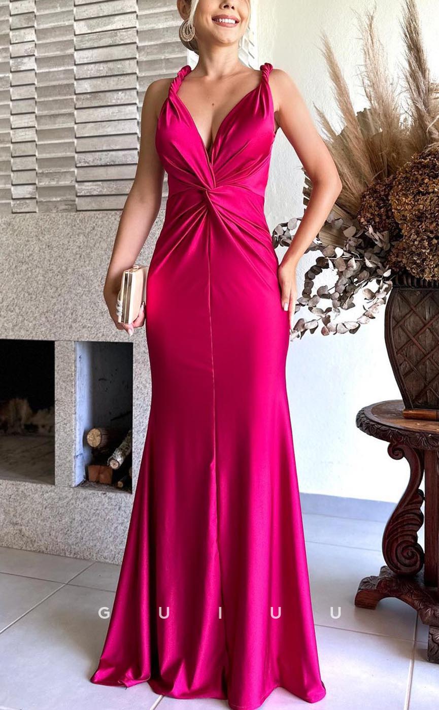 G3636 - Sexy & Hot Trumpet V-Neck Straps Draped Floor-Length Party Gown Prom Dress