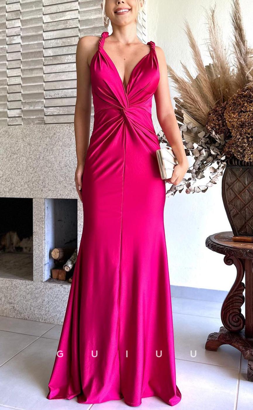 G3636 - Sexy & Hot Trumpet V-Neck Straps Draped Floor-Length Party Gown Prom Dress