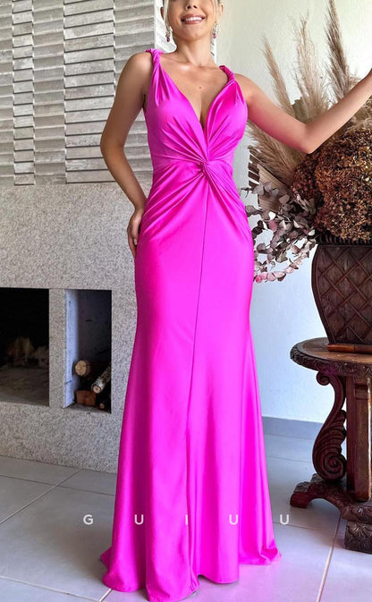 G3636 - Sexy & Hot Trumpet V-Neck Straps Draped Floor-Length Party Gown Prom Dress