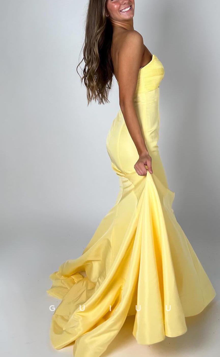 G3667 - Chic & Modern Trumpet Strapless Cut-outs Floral Embossed Draped Floor-Length Party Gown Prom Dress