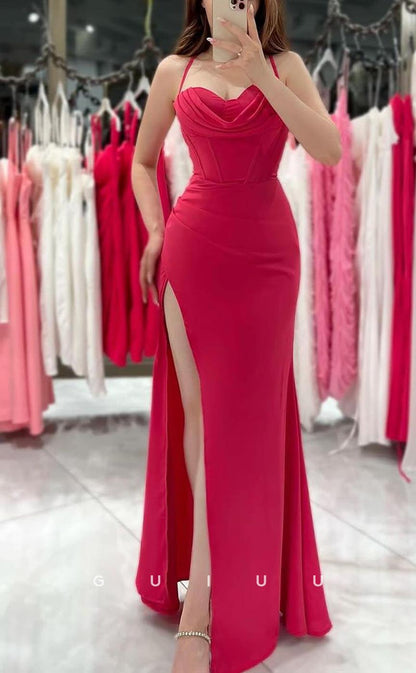 G3673 - Sexy Sheath Sweetheart Draped Party Prom Dress with High Side Slit