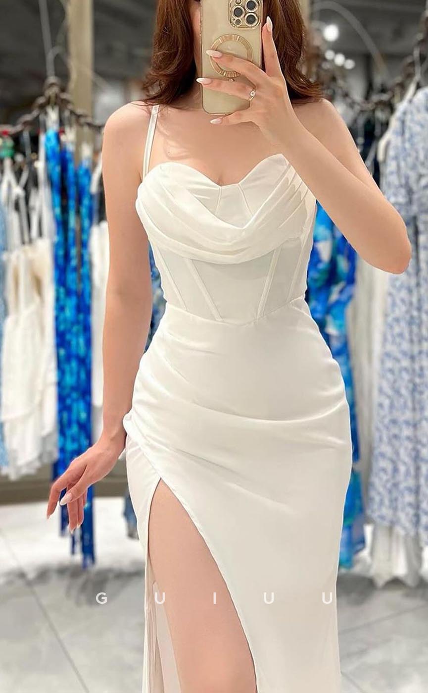 G3673 - Sexy Sheath Sweetheart Draped Party Prom Dress with High Side Slit