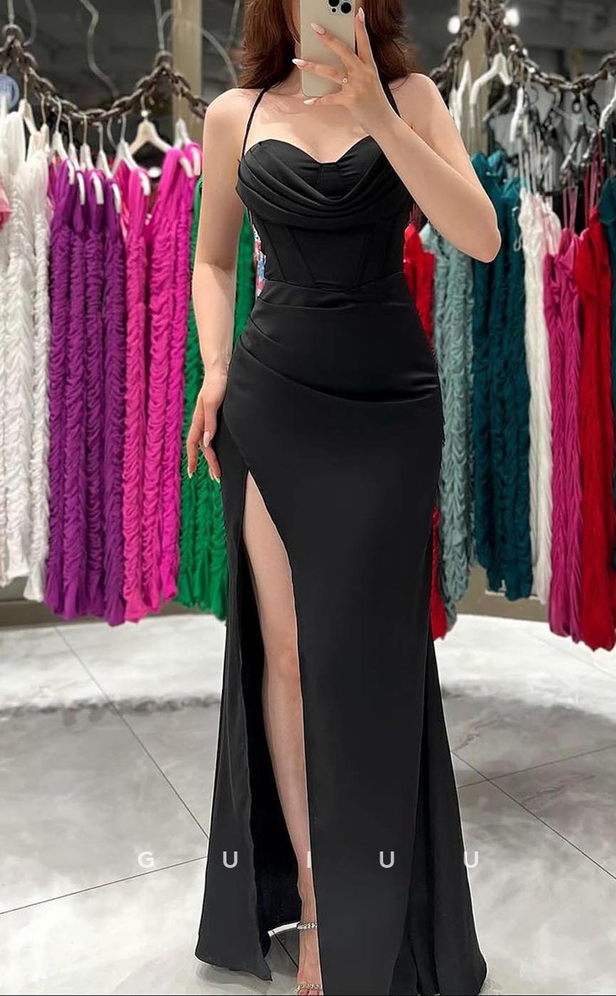 G3673 - Sexy Sheath Sweetheart Draped Party Prom Dress with High Side Slit