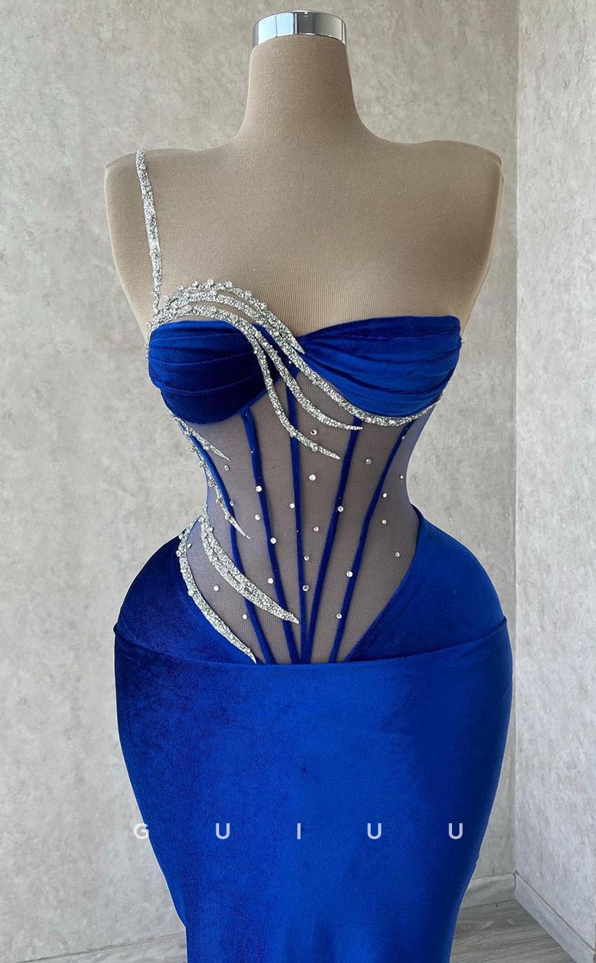 G3674 - Sexy & Hot Sheath One Shoulder Beaded Sweetheart Corset Illusion Party Gown Prom Dress