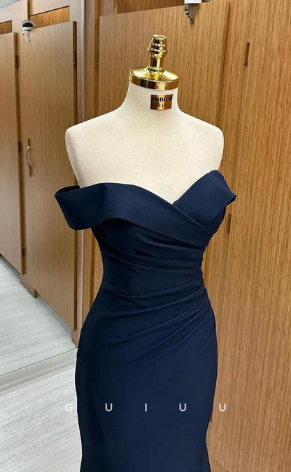 G3680 - Classic Sheath Off Shoulder Draped Long Formal Party Gown Prom Dress