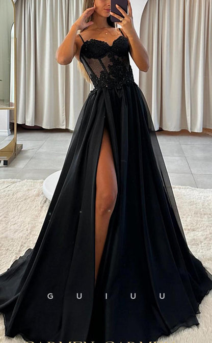 G3688 - Chic & Modern A-Line Sweetheart Sequined Draped Long Party Gown Prom Dress with High Side Slit