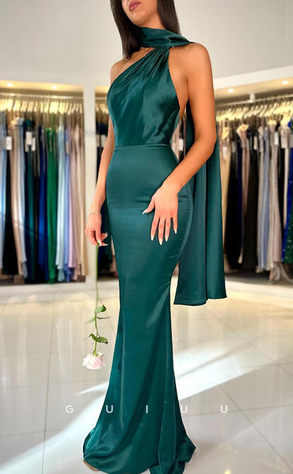 G3697 - Sexy & Hot Sheath Asymmetrical Halter Draped Formal Party Gown Prom Dress