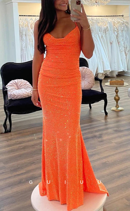 G3740 - Classic & Timeless Sheath V-Neck Straps Fully Sequined Floor-Length Evening Party Gown Prom Dress