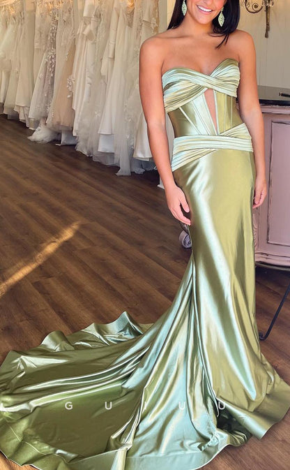 G3743 - Sexy & Hot Mermaid Sweetheart Draped Long Party Gown Prom Dress with Cut-Outs and Sweep Train