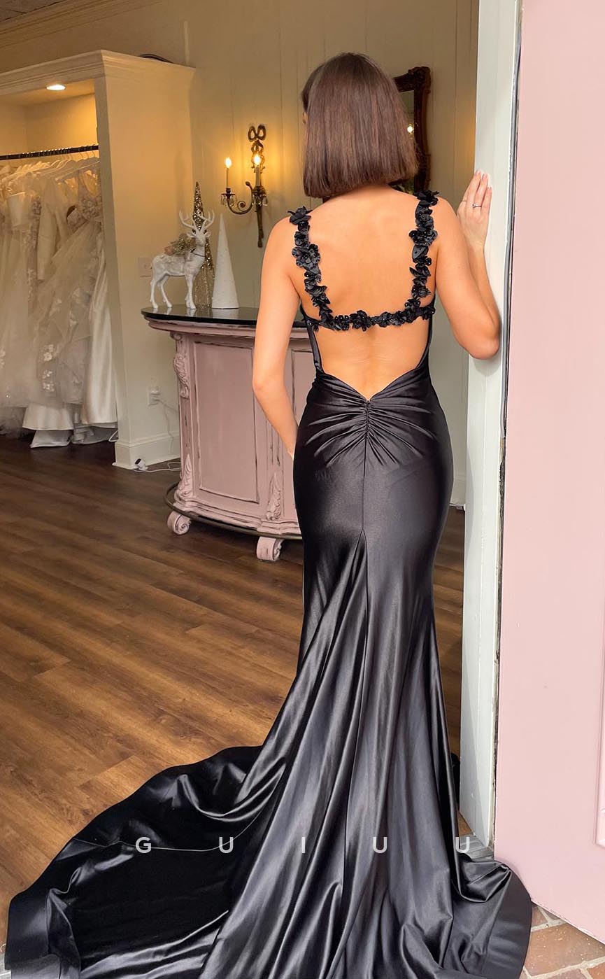 G3745 - Sexy & Hot Sheath V-Neck Lace Floor-Length Evening Party Gown Prom Dress with High Side Slit and Sweep Train