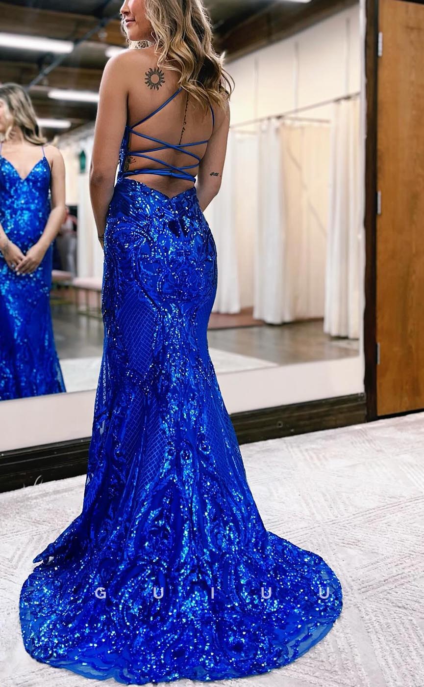 G3751 - Classic & Timeless Sheath V-Neck Straps Fully Sequined and Beaded Evening Party Gown Prom Dress