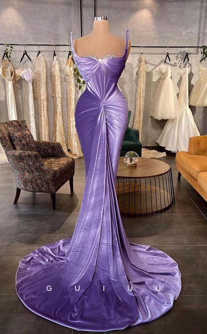 G3755 - Sexy & Hot Mermaid Strapless Beaded and Draped Long Party Gown Prom Dress with Sweep Train