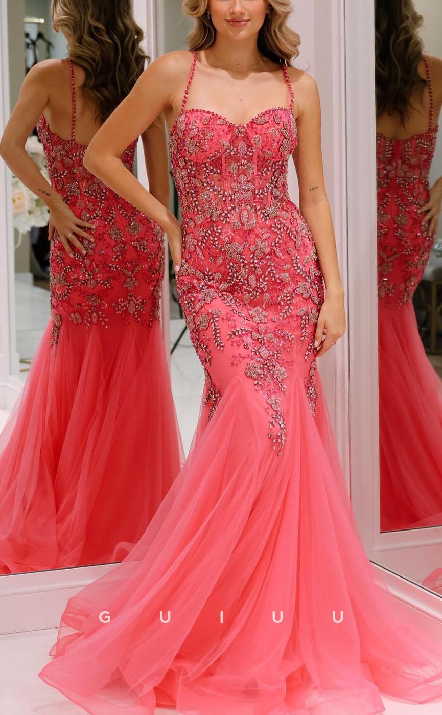 G3760 - Sexy & Hot Trumpet Sweetheart Straps Beaded Long Evening Party Gown Prom Dress