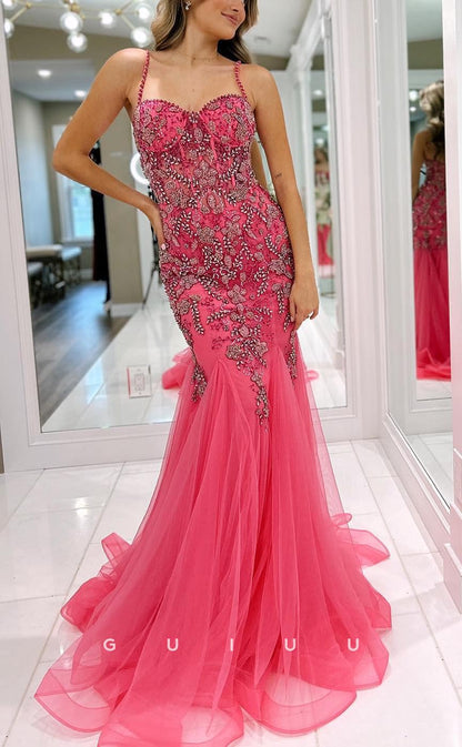 G3760 - Sexy & Hot Trumpet Sweetheart Straps Beaded Long Evening Party Gown Prom Dress