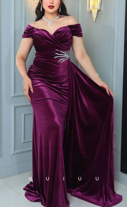 G3833 - Chic & Modern Sheath Off Shoulder Beaded and Draped Formal Party Prom Dress with Overlay