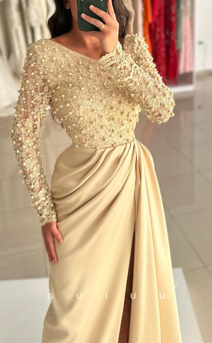 G3858 - Chic & Modern Sheath Asymmetrical Beaded and Floral Appliqued Formal Party Gown Prom Dress with High Side Slit and Overlay