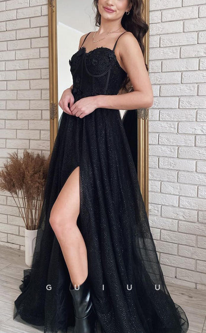 G3927 - Chic & Modern A-Line Sweetheart Fully Beaded and Floral Emboosed Formal Party Gown Prom Dress with High Side Slit and Pleats