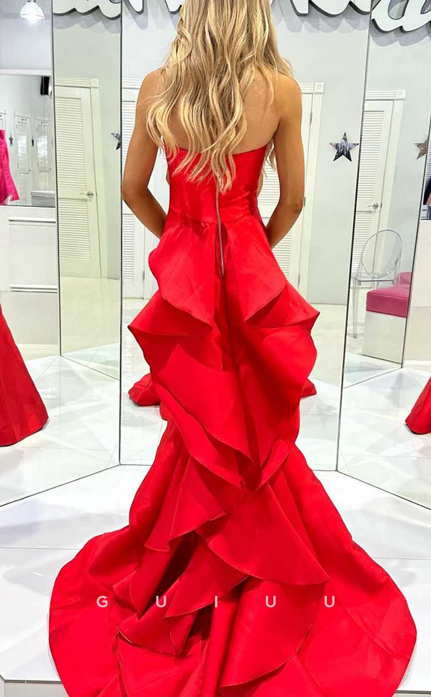 G4046 - Sexy & Hot Trumpet Strapless Draped Evening Party Prom Dress with Sweep Train