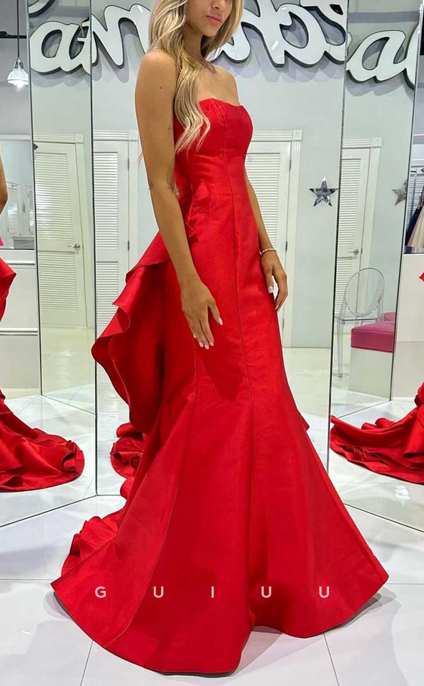 G4046 - Sexy & Hot Trumpet Strapless Draped Evening Party Prom Dress with Sweep Train