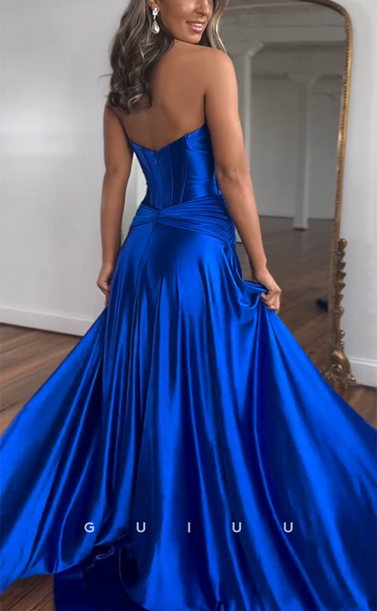 G4159 - Chic & Modern Sheath V-Neck Strapless Cut-Outs Draped Party Gown Prom Dress with High Side Slit