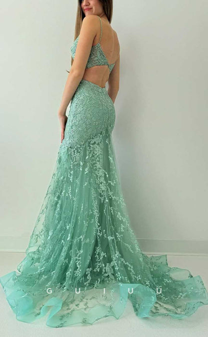 G4178 - Chic & Modern Sheath V-Neck Fully Floral Appliqued and Beaded Evening Party Prom Dress with Sweep Train