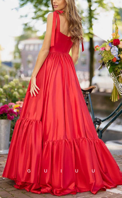 G4225 - Chic & Modern A-Line Sweetheart Pleated Evening Party Prom Dress with Bows