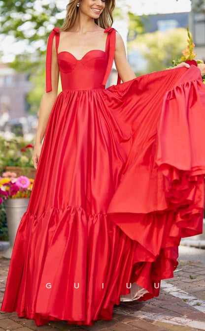 G4225 - Chic & Modern A-Line Sweetheart Pleated Evening Party Prom Dress with Bows