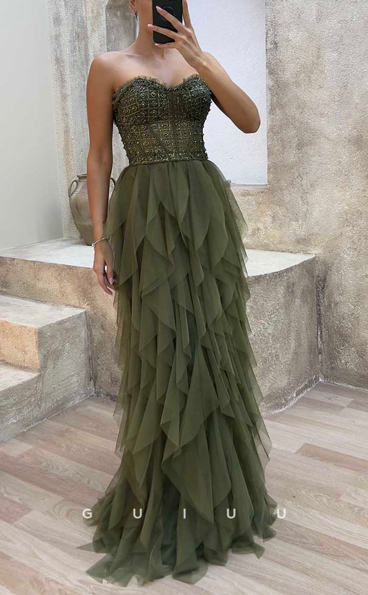 G4234 - Chic & Modern Sheath Sweetheart Sequined and Draped Evening Party Prom Dress with Ruffles