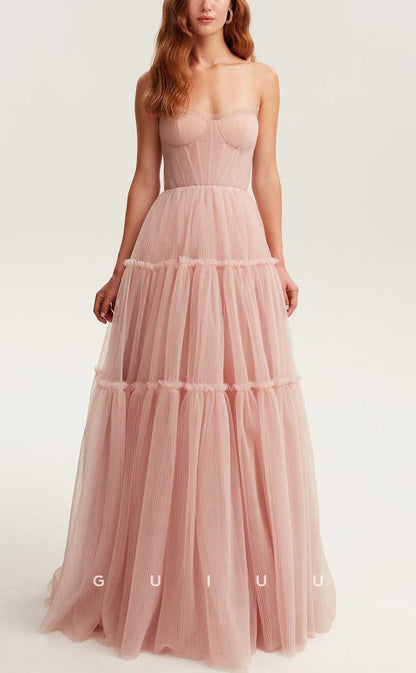 G4317 - Chic & Modern A-Line Sweetheart Strapless Pleated Evening Party Prom Dress