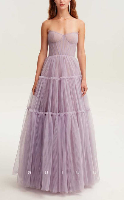 G4317 - Chic & Modern A-Line Sweetheart Strapless Pleated Evening Party Prom Dress