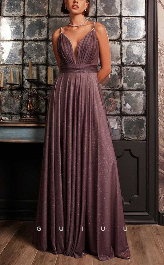 G4322 - Classic & Timeless A-Line V-Neck Beaded and Draped Formal Party Prom Dress