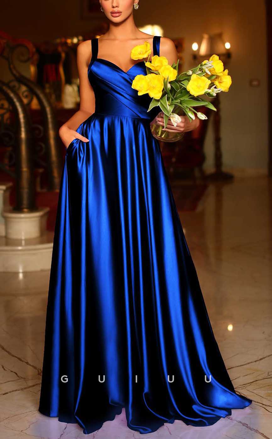 G4326 - Chic & Modern A-Line V-Neck Draped Evening Gown Prom Dress with Straps