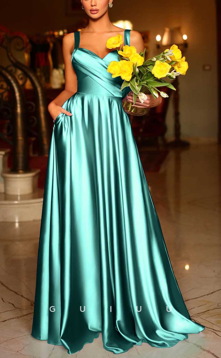 G4326 - Chic & Modern A-Line V-Neck Draped Evening Gown Prom Dress with Straps