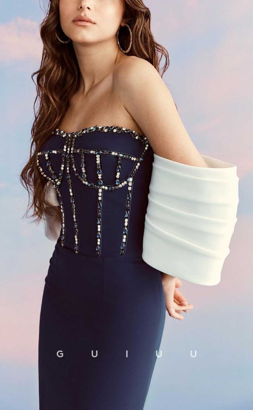 G4335 - Sexy & Hot Sheath Off Shoulder Sequined and Beaded Evening Gown Prom Dress with Pleats