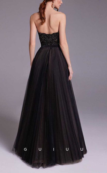 G4356 - Chic & Modern A-Line Asymmetrical Sequined and Beaded Evening Gown Prom Dress with Sash and Pleats